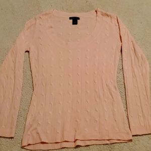 New York & Co pink u-neck cable knit sweater